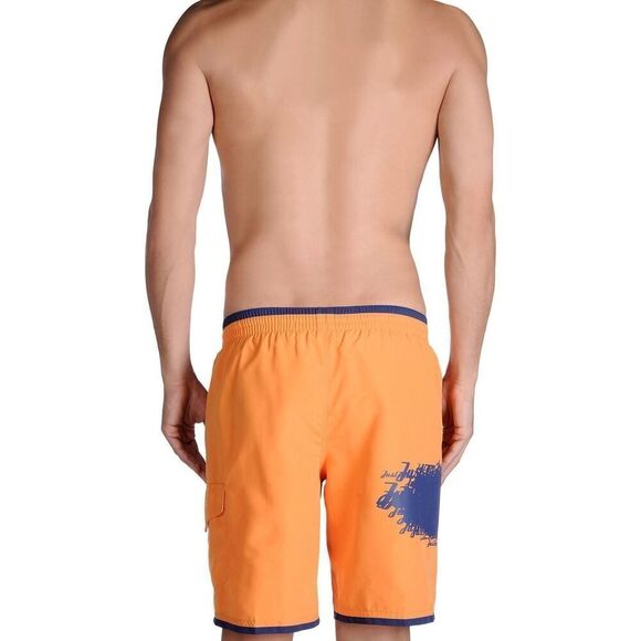 New Just Cavalli Men S / EU 48 Orange & Navy Blue Board Trunks Swim Beach Shorts - Picture 2 of 4